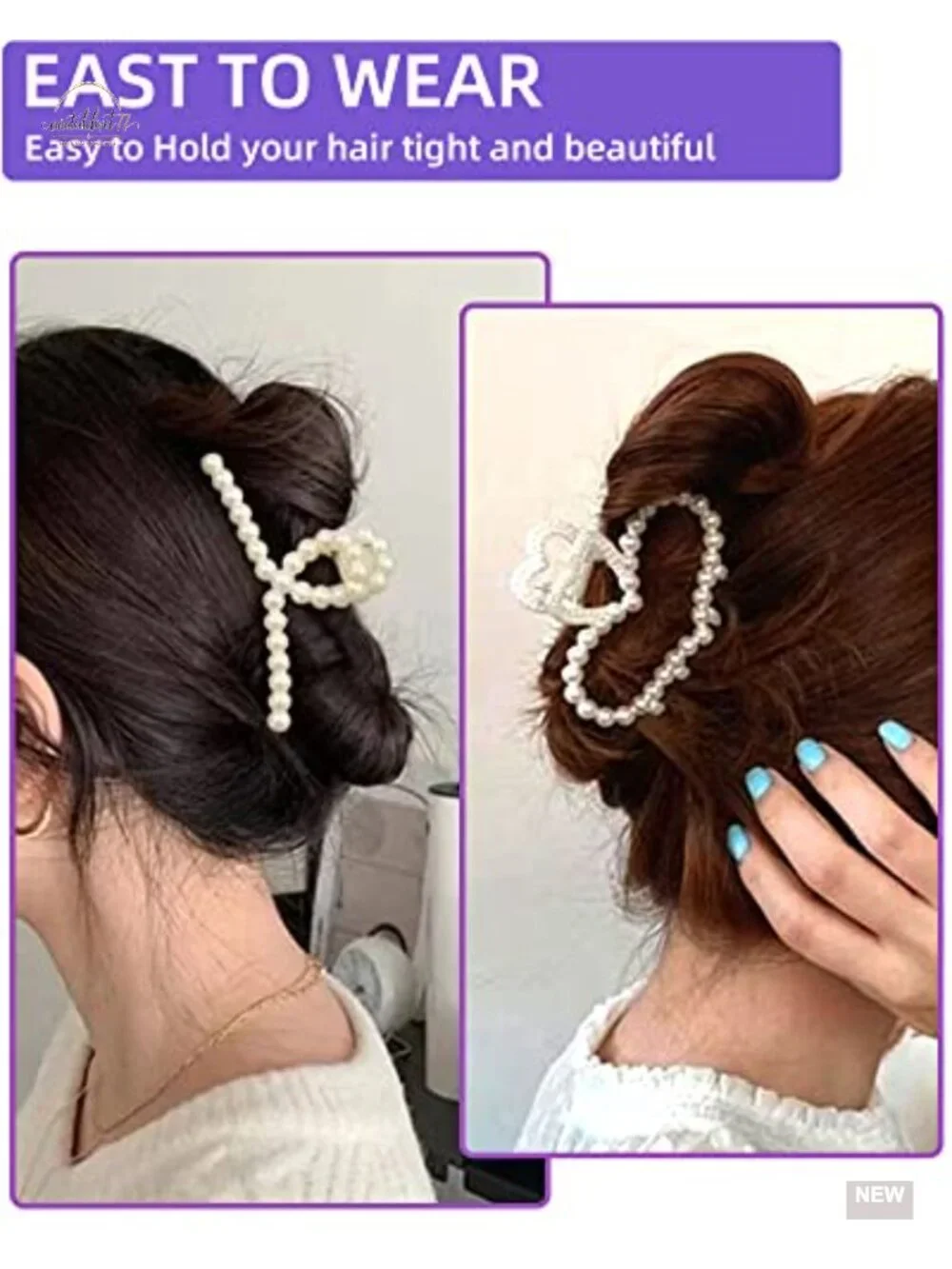 6 Pack Large Non-Slip Pearl Hair Claws for Thick Hair Wedding Styling
